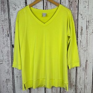 Chico’s Zenergy 0 Small 4/6 Chartreuse Top SO SOFT V-Neck Shirt Tunic Pullover‎